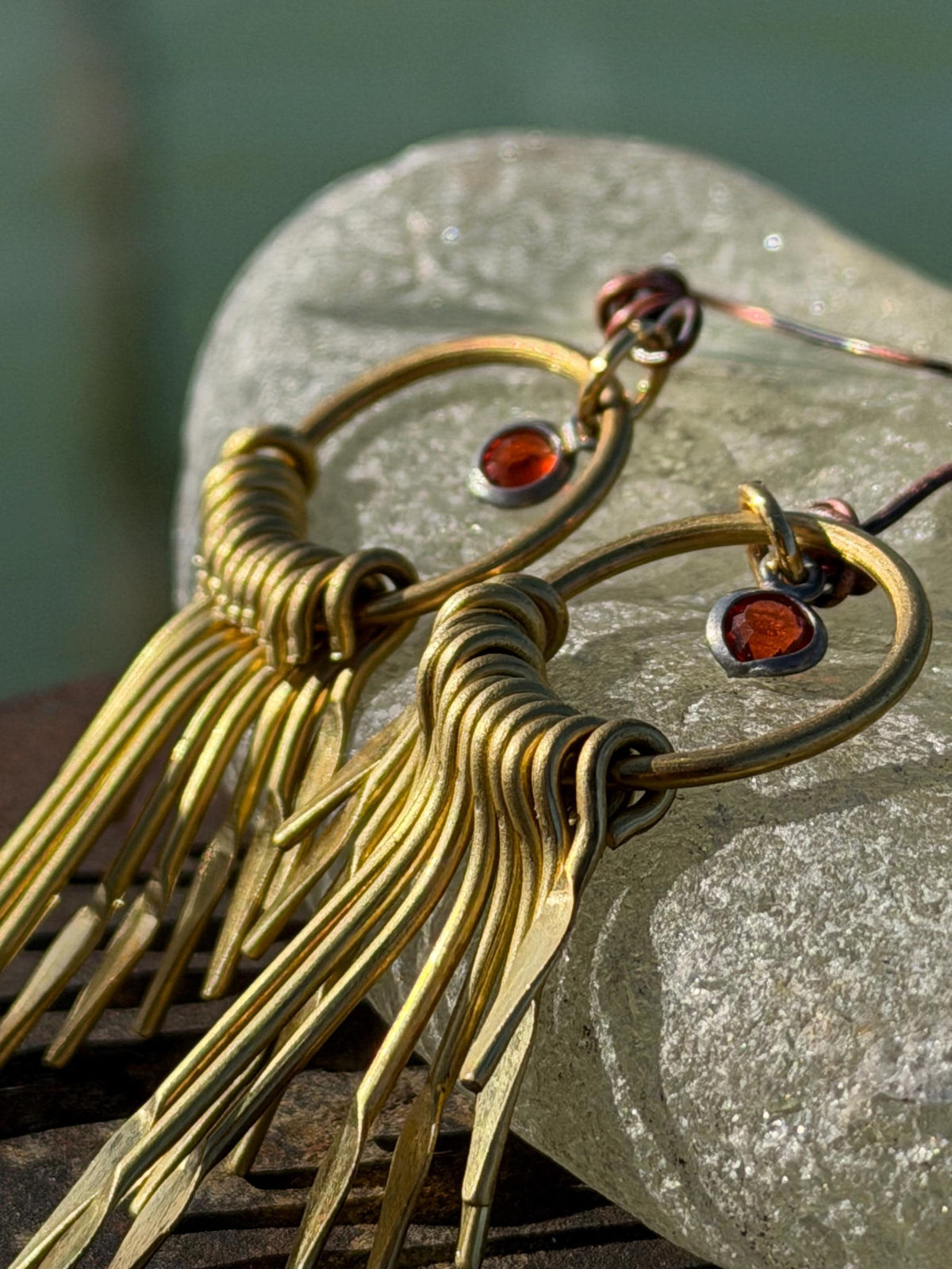 Eco friendly jewellery. Handmade ethical earrings made with recycled brass and vintage glass beading. Ethical boho dangly earrings.