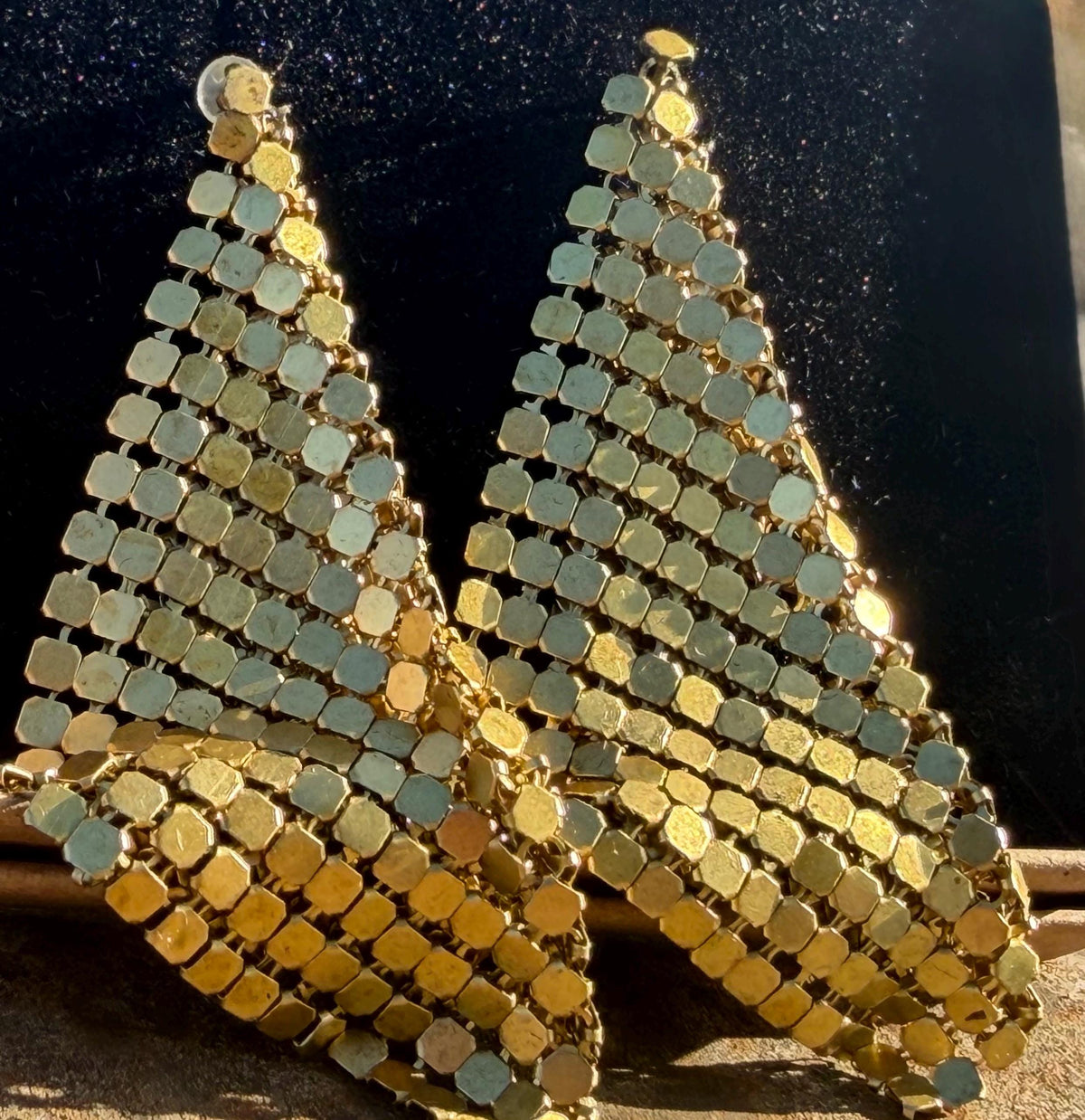 Eco friendly jewellery. Handmade ethical earrings made with recycled brass. Ethical boho dangly earrings. Gold party earrings.