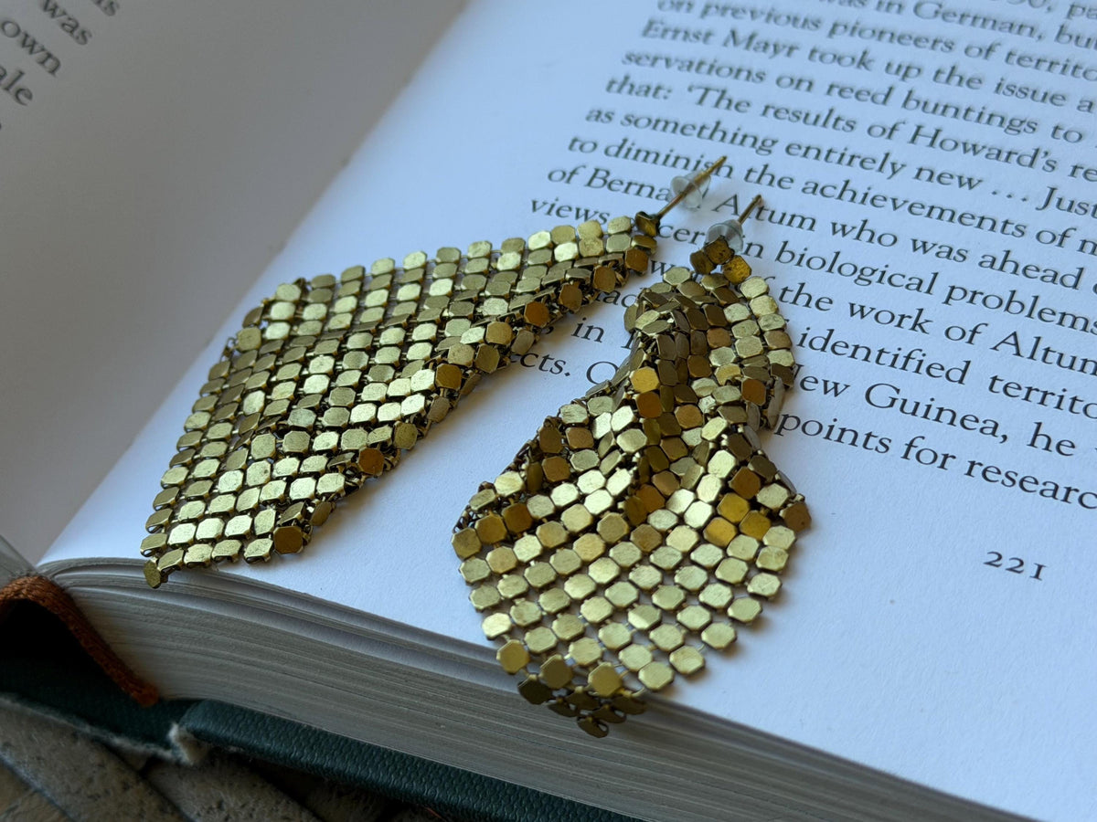 Eco friendly jewellery. Handmade ethical earrings made with recycled brass. Ethical boho dangly earrings. Gold party earrings.